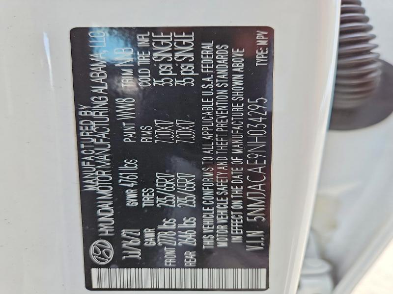 60177216 :رقم المزاد ، 5NMJACAE9NH034295 vin ، 2022 Hyundai Tucson مزاد بيع