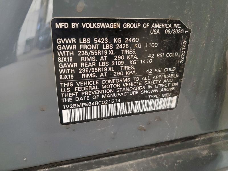 61181916 :رقم المزاد ، 1V2BMPE84RC021514 vin ، 2024 Volkswagen Id.4 مزاد بيع