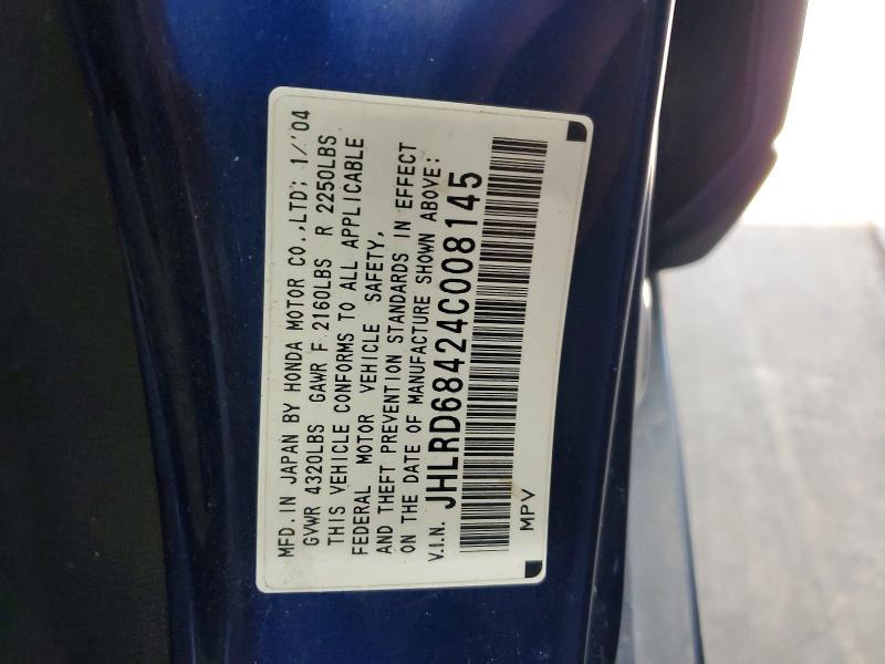 Продажа на аукционе авто 2004 Honda Cr-v, vin: JHLRD68424C008145, номер лота: 63019616