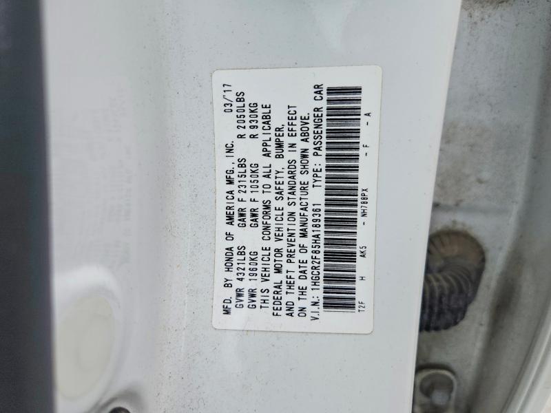 Продаж на аукціоні авто 2017 Honda Accord, vin: 1HGCR2F85HA189361, номер лоту: 62488996