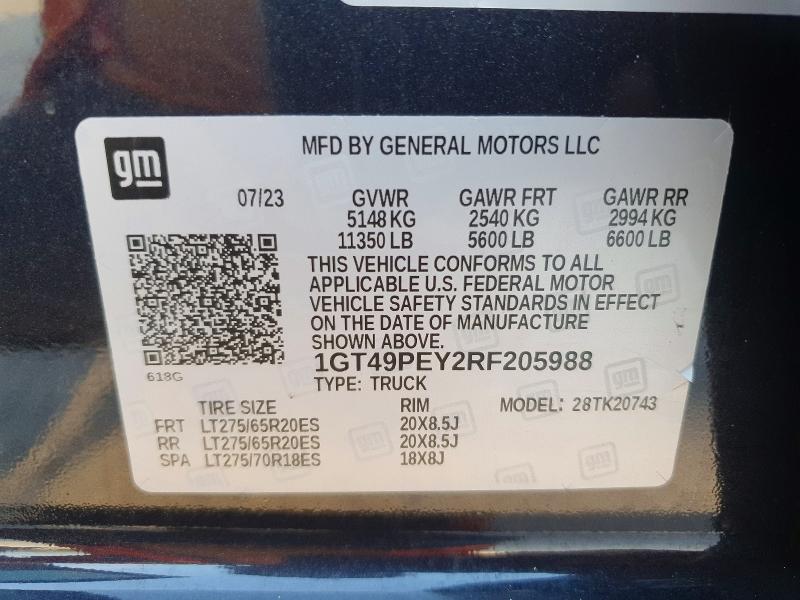62489426 :رقم المزاد ، 1GT49PEY2RF205988 vin ، 2024 Gmc Sierra مزاد بيع
