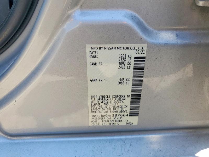 Aukcja sprzedaży 2021 Nissan Altima, vin: 1N4BL4BV0MN387664, numer aukcji: 59602356