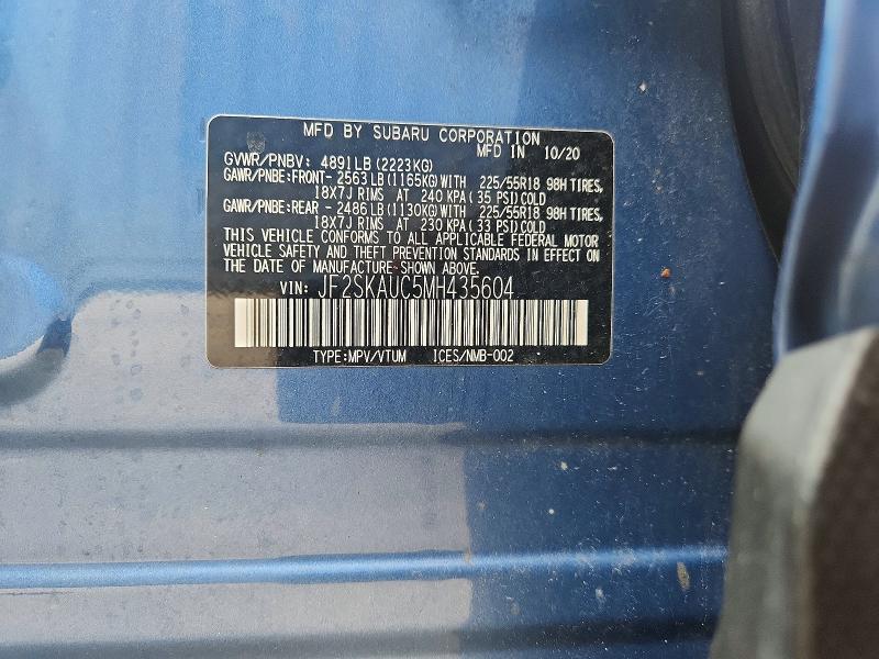 2021 Subaru Forester მანქანა იყიდება აუქციონზე, vin: JF2SKAUC5MH435604, აუქციონის ნომერი: 59699826
