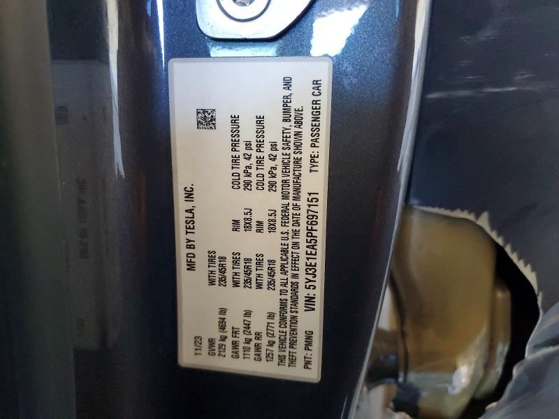 62082496 :رقم المزاد ، 5YJ3E1EA5PF697151 vin ، 2023 Tesla Model 3 مزاد بيع