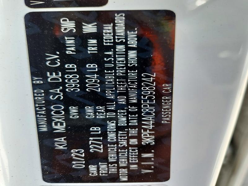2023 Kia Forte მანქანა იყიდება აუქციონზე, vin: 3KPF44AC8PE598242, აუქციონის ნომერი: 85986985