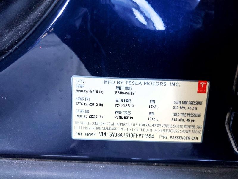 Продаж на аукціоні авто 2015 Tesla Model S, vin: 5YJSA1S10FFP71554, номер лоту: 60459086