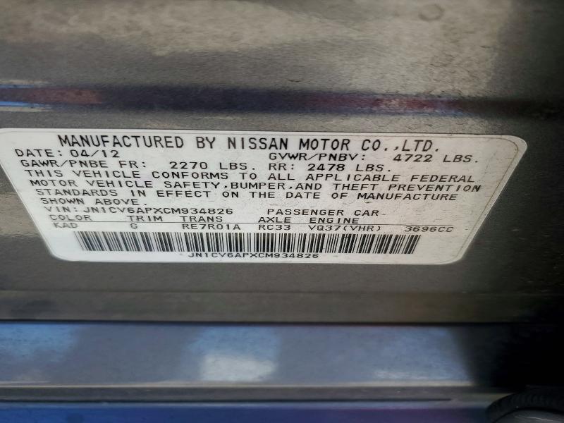 Aukcja sprzedaży 2012 Infiniti G37 Sedan, vin: JN1CV6APXCM934826, numer aukcji: 60526366