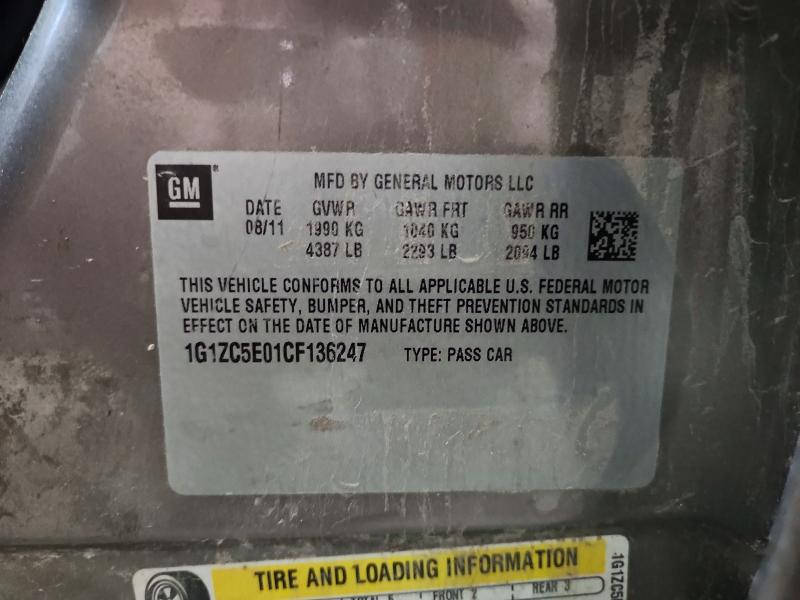 2012 Chevrolet Malibu მანქანა იყიდება აუქციონზე, vin: 1G1ZC5E01CF136247, აუქციონის ნომერი: 61778176