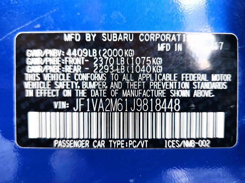 Продажа на аукционе авто 2018 Subaru Wrx, vin: JF1VA2M61J9818448, номер лота: 60501926
