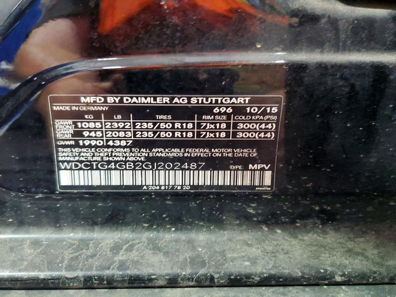 Aukcja sprzedaży 2016 Mercedes-benz Gla, vin: WDCTG4GB2GJ202487, numer aukcji: 62496206