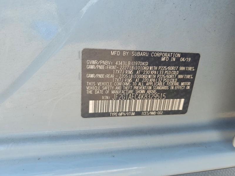2019 Subaru Crosstrek მანქანა იყიდება აუქციონზე, vin: JF2GTAEC4K8329515, აუქციონის ნომერი: 59906836