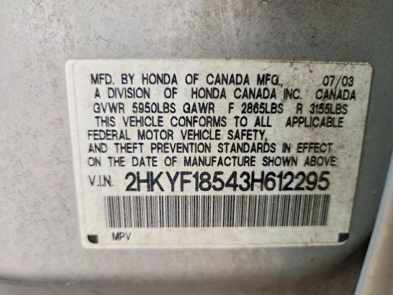 Продаж на аукціоні авто 2003 Honda Pilot, vin: 2HKYF18543H612295, номер лоту: 60604096