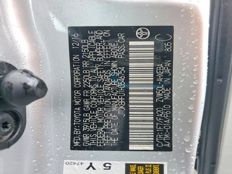 2017 Toyota Prius მანქანა იყიდება აუქციონზე, vin: JTDKBRFU1H3546754, აუქციონის ნომერი: 59693686