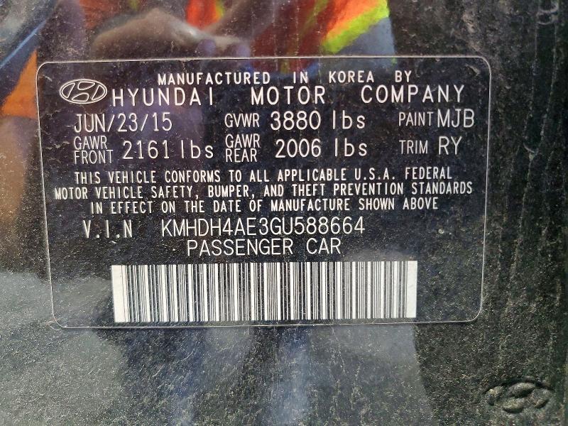 Продаж на аукціоні авто 2016 Hyundai Elantra, vin: KMHDH4AE3GU588664, номер лоту: 61365926