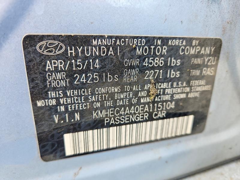 2014 Hyundai Sonata მანქანა იყიდება აუქციონზე, vin: KMHEC4A40EA115104, აუქციონის ნომერი: 62124116