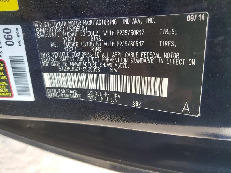 2015 Toyota Sienna მანქანა იყიდება აუქციონზე, vin: 5TDZK3DCXFS528058, აუქციონის ნომერი: 60019216