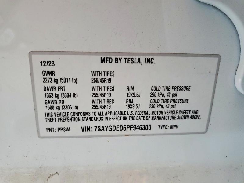 2023 Tesla Model Y მანქანა იყიდება აუქციონზე, vin: 7SAYGDED6PF946300, აუქციონის ნომერი: 60704016