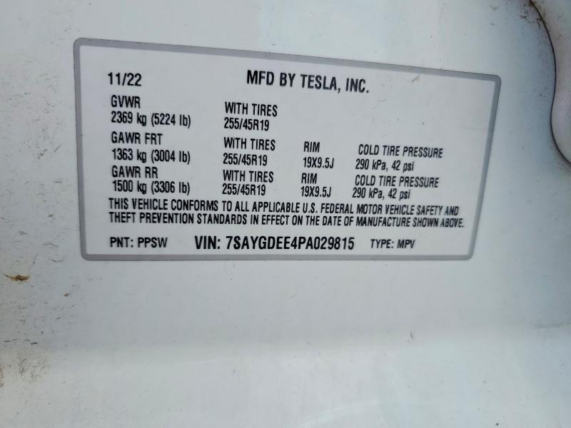 2023 Tesla Model Y მანქანა იყიდება აუქციონზე, vin: 7SAYGDEE4PA029815, აუქციონის ნომერი: 59581896