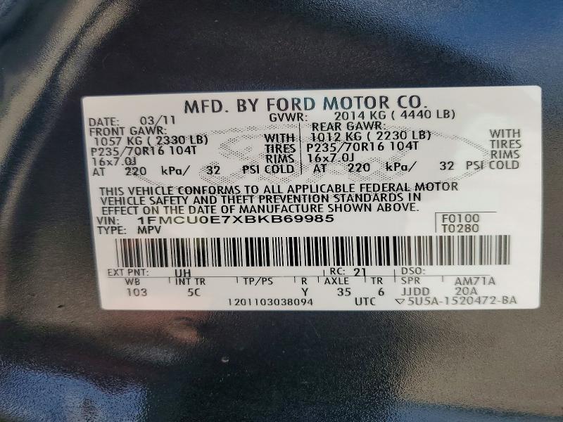 Продажа на аукционе авто 2011 Ford Escape, vin: 1FMCU0E7XBKB69985, номер лота: 60927866