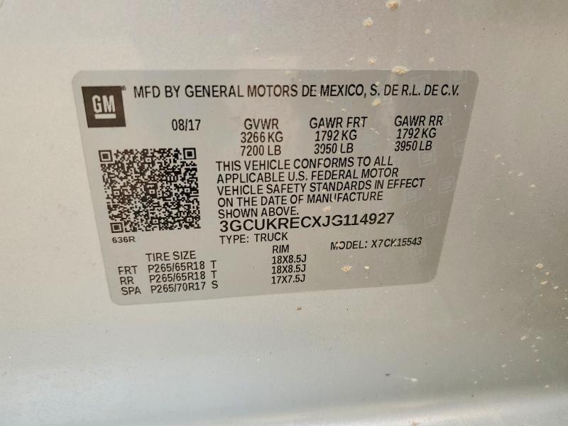 Продаж на аукціоні авто 2018 Chevrolet Silverado, vin: 3GCUKRECXJG114927, номер лоту: 60410626