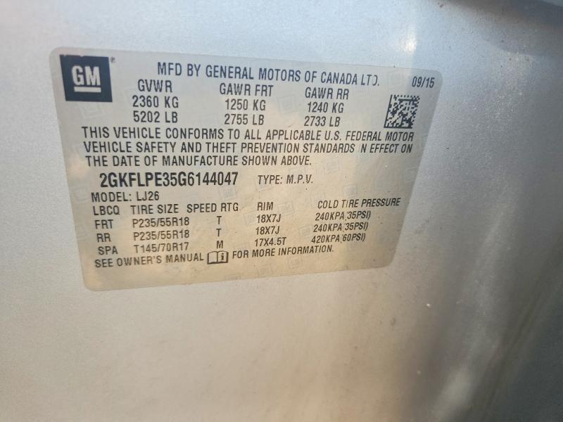 62000776 :رقم المزاد ، 2GKFLPE35G6144047 vin ، 2016 Gmc Terrain مزاد بيع