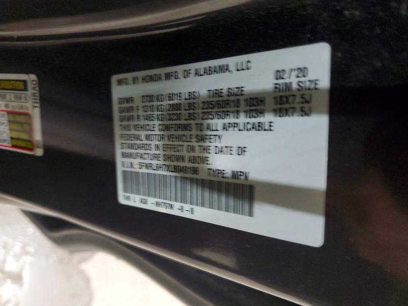 61345496 :رقم المزاد ، 5FNRL6H7XLB049196 vin ، 2020 Honda Odyssey مزاد بيع