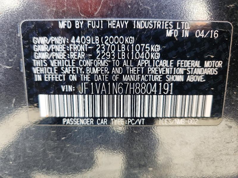 Aukcja sprzedaży 2017 Subaru Wrx, vin: JF1VA1N67H8804191, numer aukcji: 61247946