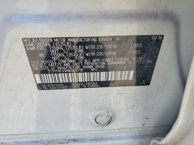 Продаж на аукціоні авто 2017 Toyota Rav4, vin: 2T3YFREVXHW341018, номер лоту: 59679776