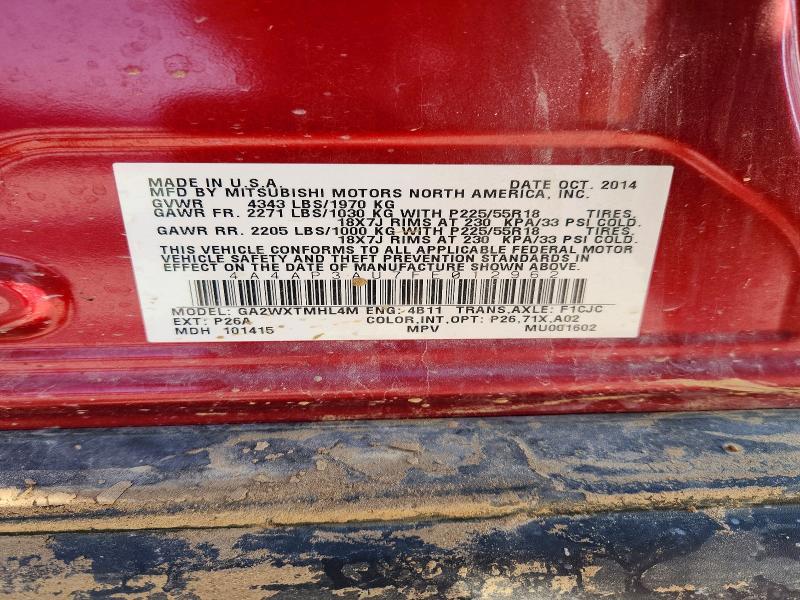 2015 Mitsubishi Outlander Sport მანქანა იყიდება აუქციონზე, vin: 4A4AP3AU7FE012962, აუქციონის ნომერი: 62049406