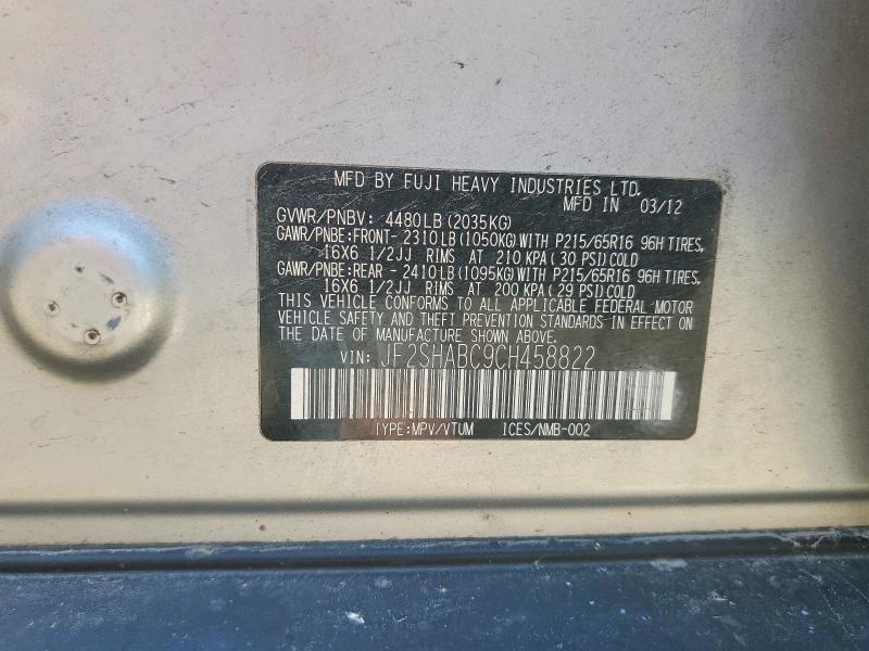 Aukcja sprzedaży 2012 Subaru Forester, vin: JF2SHABC9CH458822, numer aukcji: 58523056