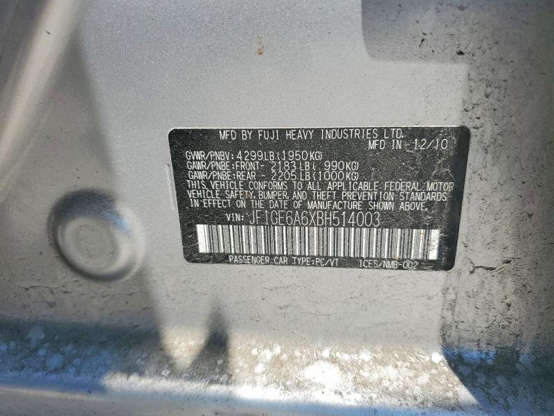2011 Subaru Impreza მანქანა იყიდება აუქციონზე, vin: JF1GE6A6XBH514003, აუქციონის ნომერი: 85604185