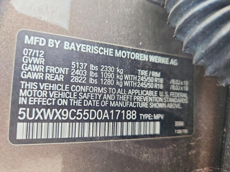 61360146 :رقم المزاد ، 5UXWX9C55D0A17188 vin ، 2013 Bmw X3 مزاد بيع