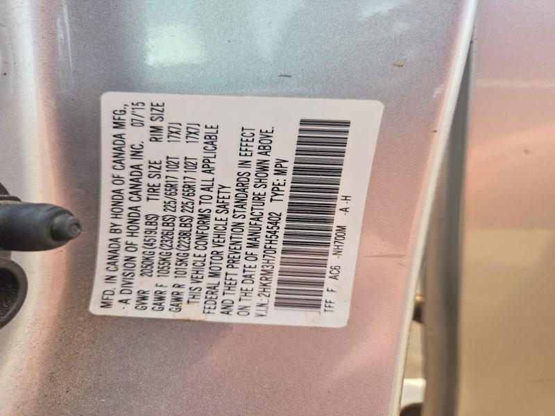 61128656 :رقم المزاد ، 2HKRM3H70FH545402 vin ، 2015 Honda Cr-v مزاد بيع