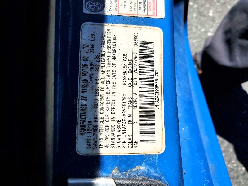 Aukcja sprzedaży 2011 Nissan 370z, vin: JN1AZ4EHXBM551762, numer aukcji: 61606746