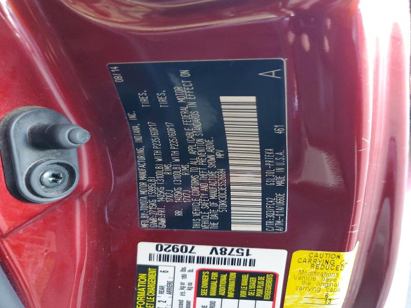 61549146 :رقم المزاد ، 5TDKK3DC3ES526684 vin ، 2014 Toyota Sienna مزاد بيع