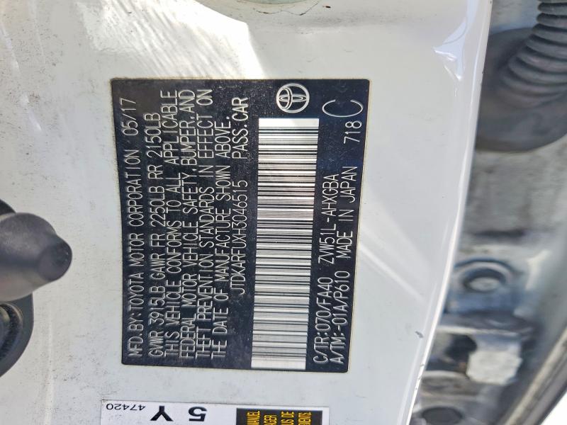 2017 Toyota Prius მანქანა იყიდება აუქციონზე, vin: JTDKARFUXH3046515, აუქციონის ნომერი: 61182956