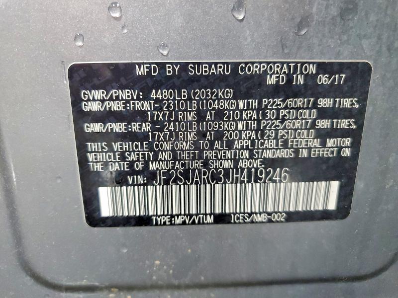 Aukcja sprzedaży 2018 Subaru Forester, vin: JF2SJARC3JH419246, numer aukcji: 59311186