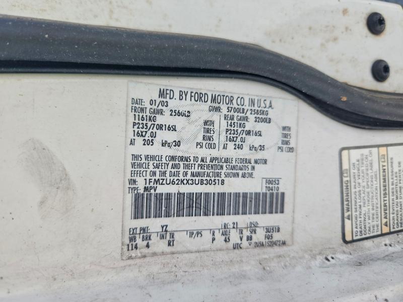 85624765 :رقم المزاد ، 1FMZU62KX3UB30518 vin ، 2003 Ford Explorer مزاد بيع