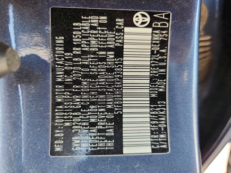 2019 Toyota Corolla მანქანა იყიდება აუქციონზე, vin: 5YFBURHE6KP938515, აუქციონის ნომერი: 60752746