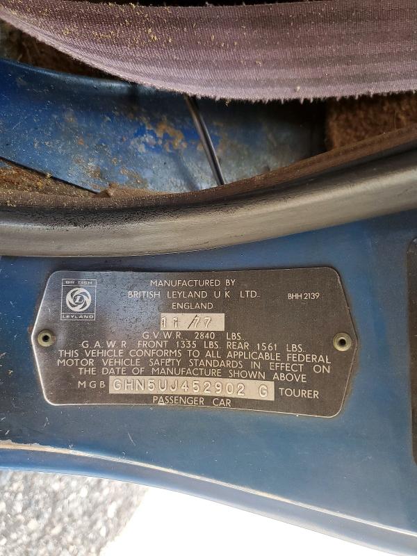 Продаж на аукціоні авто 1978 Mg Mgb, vin: GHN5UJ452902G, номер лоту: 59954836