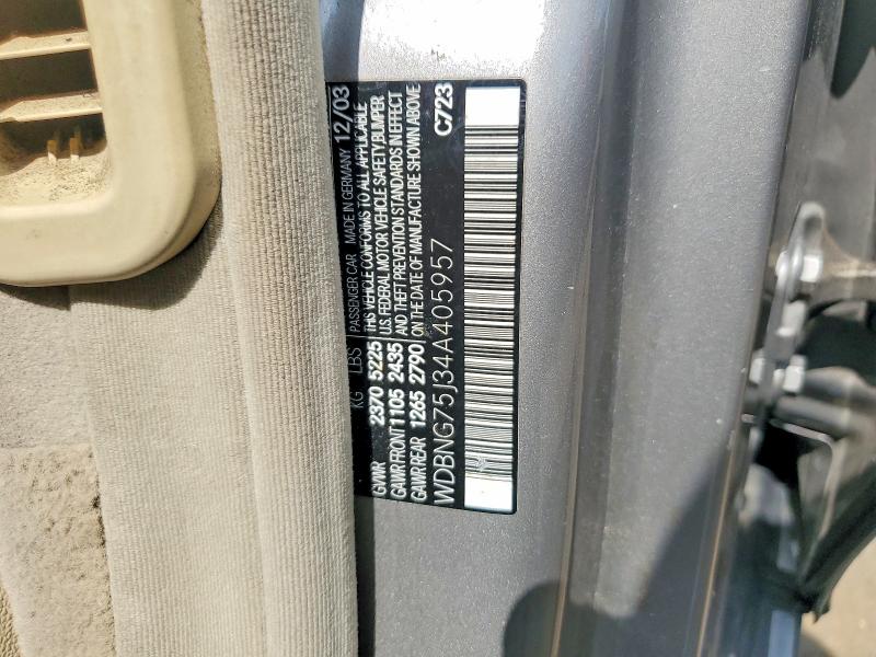 Aukcja sprzedaży 2004 Mercedes-benz S, vin: WDBNG75J34A405957, numer aukcji: 61680536