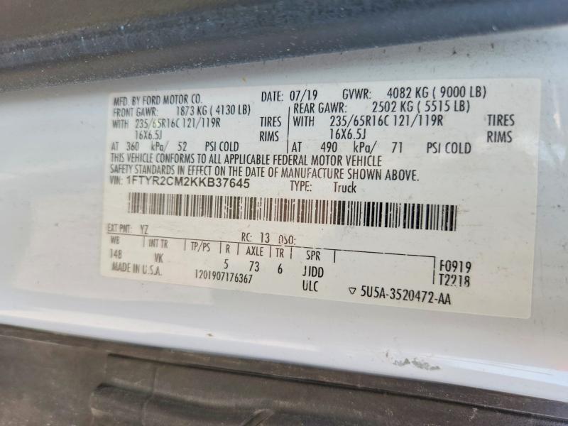 Aukcja sprzedaży 2019 Ford Transit, vin: 1FTYR2CM2KKB37645, numer aukcji: 60960746