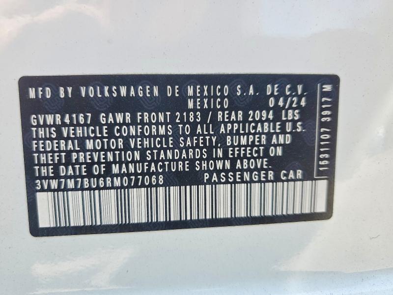2024 Volkswagen Jetta მანქანა იყიდება აუქციონზე, vin: 3VW7M7BU6RM077068, აუქციონის ნომერი: 60964696