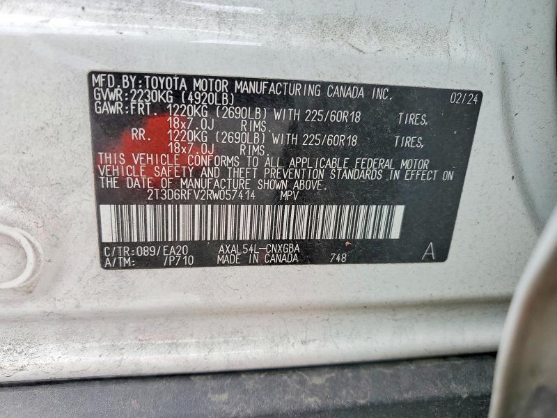 Aukcja sprzedaży 2024 Toyota Rav4, vin: 2T3D6RFV2RW057414, numer aukcji: 60484136