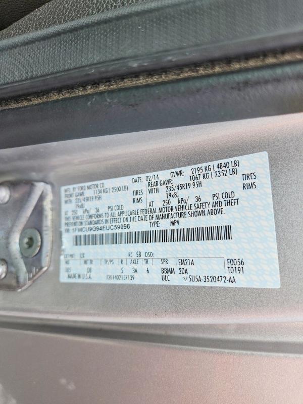 85772975 :رقم المزاد ، 1FMCU9G94EUC59998 vin ، 2014 Ford Escape مزاد بيع