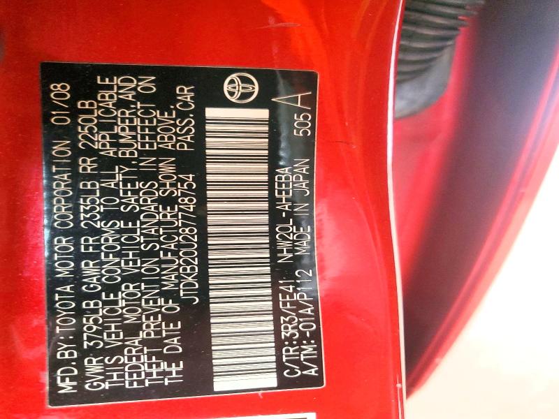 Aukcja sprzedaży 2008 Toyota Prius, vin: JTDKB20U287748754, numer aukcji: 62537886