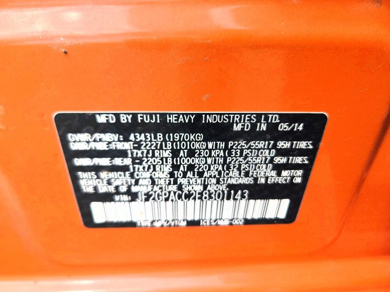63059646 :رقم المزاد ، JF2GPACC2E8301143 vin ، 2014 Subaru Xv Crosstrek مزاد بيع