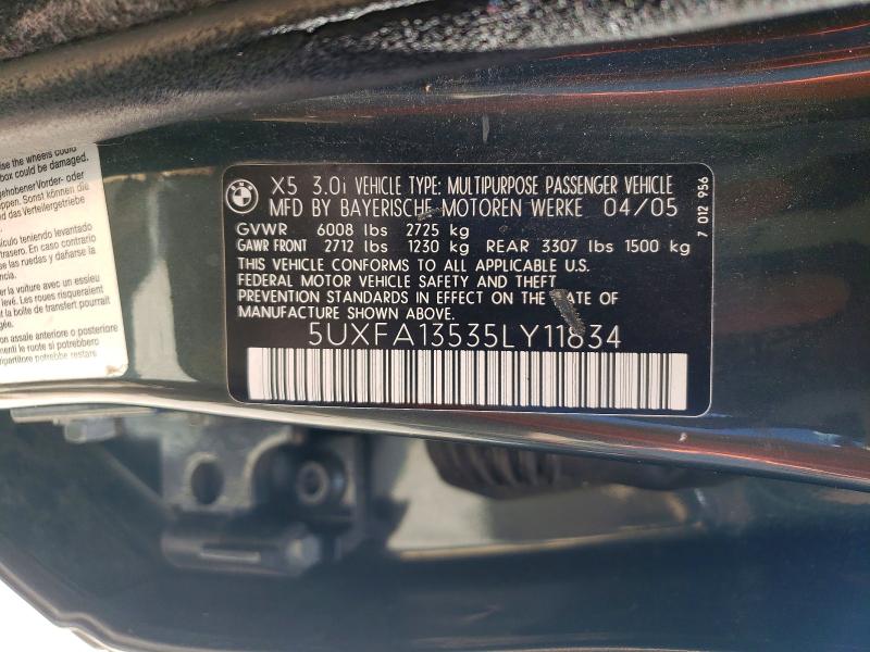Aukcja sprzedaży 2005 Bmw X5, vin: 5UXFA13535LY11834, numer aukcji: 59904306