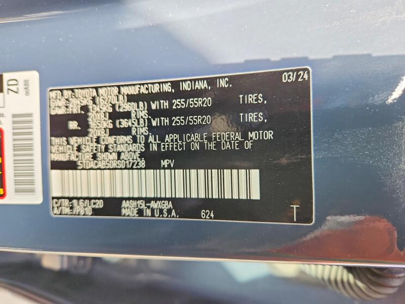 Продаж на аукціоні авто 2024 Toyota Grand Highlander Hybrid, vin: 5TDACAB50RS017238, номер лоту: 60886636