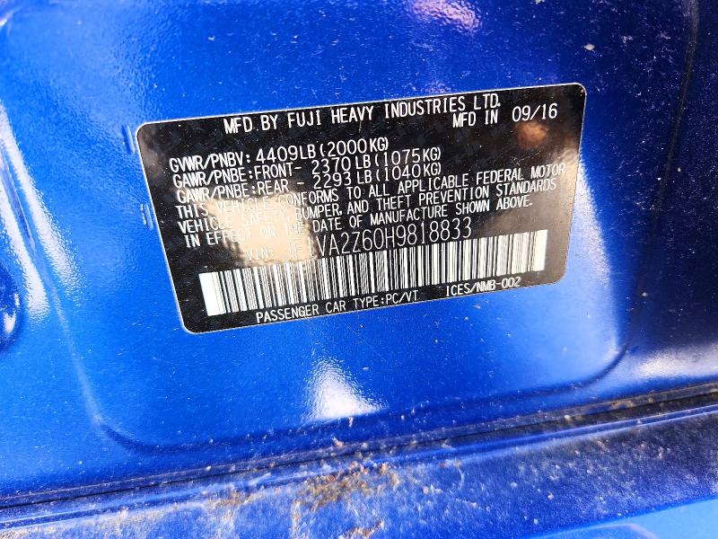 Aukcja sprzedaży 2017 Subaru Wrx, vin: JF1VA2Z60H9818833, numer aukcji: 60139916